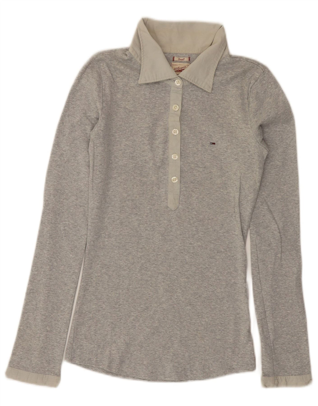 TOMMY HILFIGER Womens Long Sleeve Polo Shirt UK 8 Small Grey
