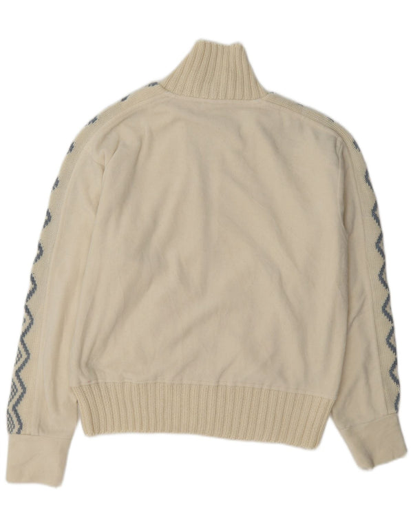 Vintage Womens Fleece Jacket UK 14 Large Off White Geometric Polyester