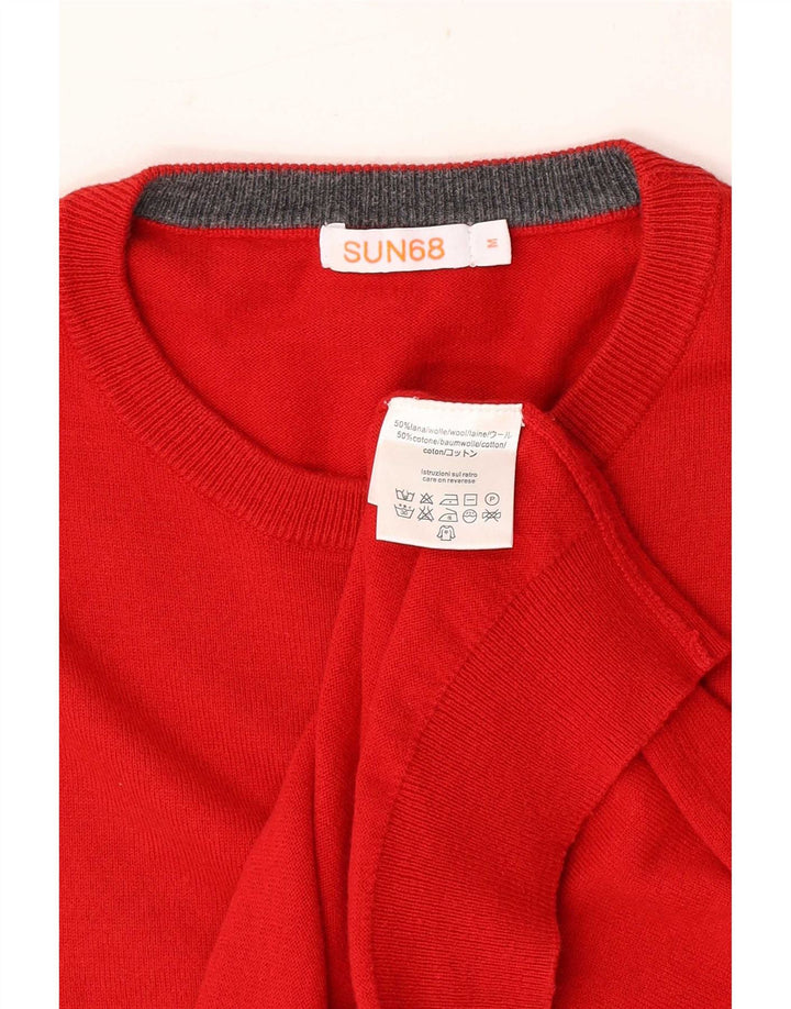 Sun68 Mens Crew Neck Jumper Sweater Medium Red Wool