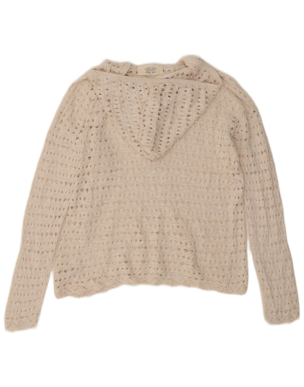 Fat Face Womens Oversized Hooded Crochet Jumper Sweater UK 10 Small White