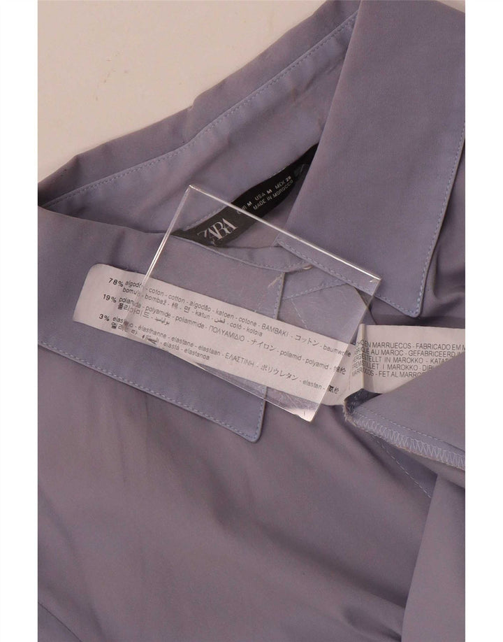 Zara Womens Formal Shirt UK 12 Medium Blue Cotton