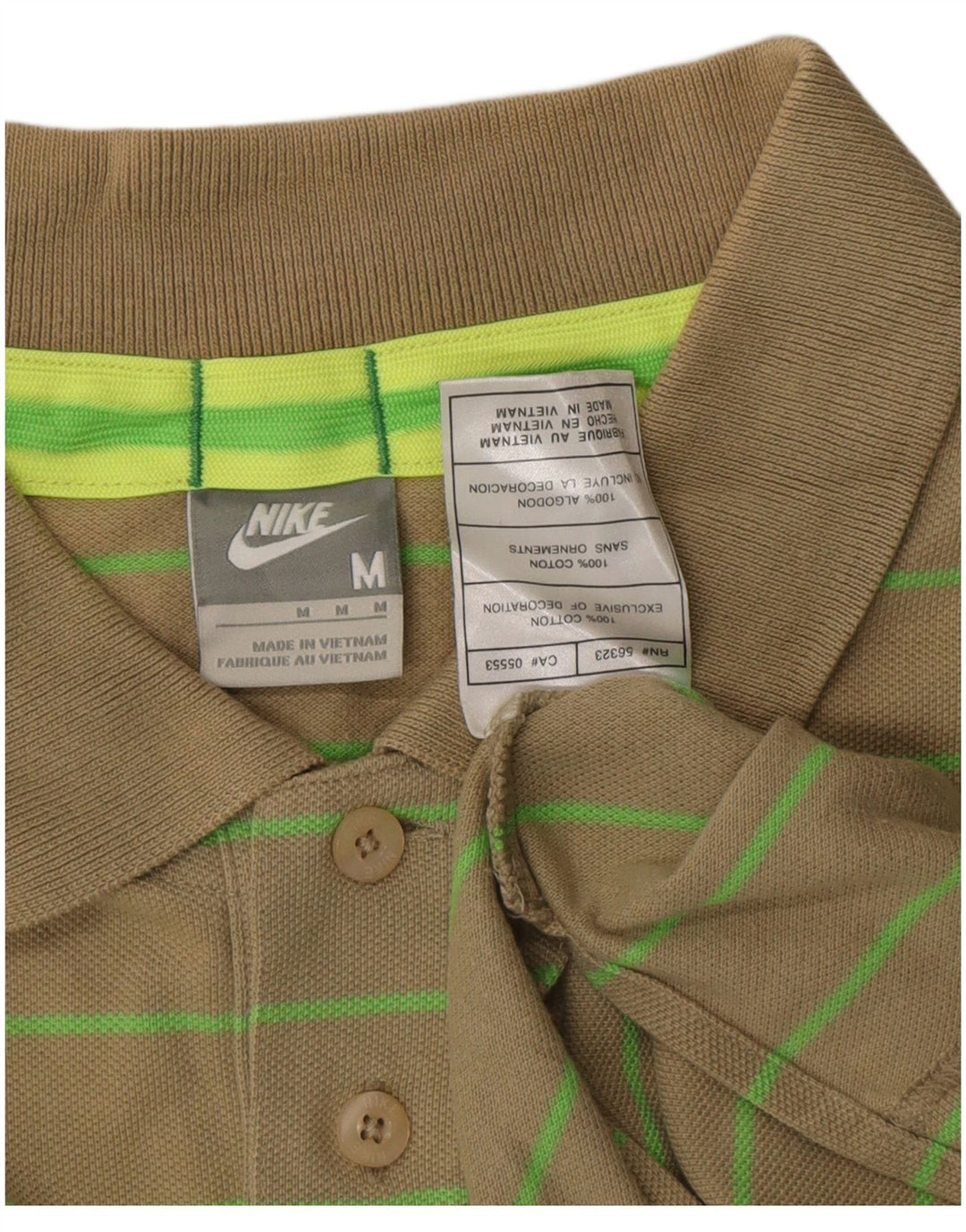 Nike Mens Polo Shirt Medium Khaki Striped Cotton