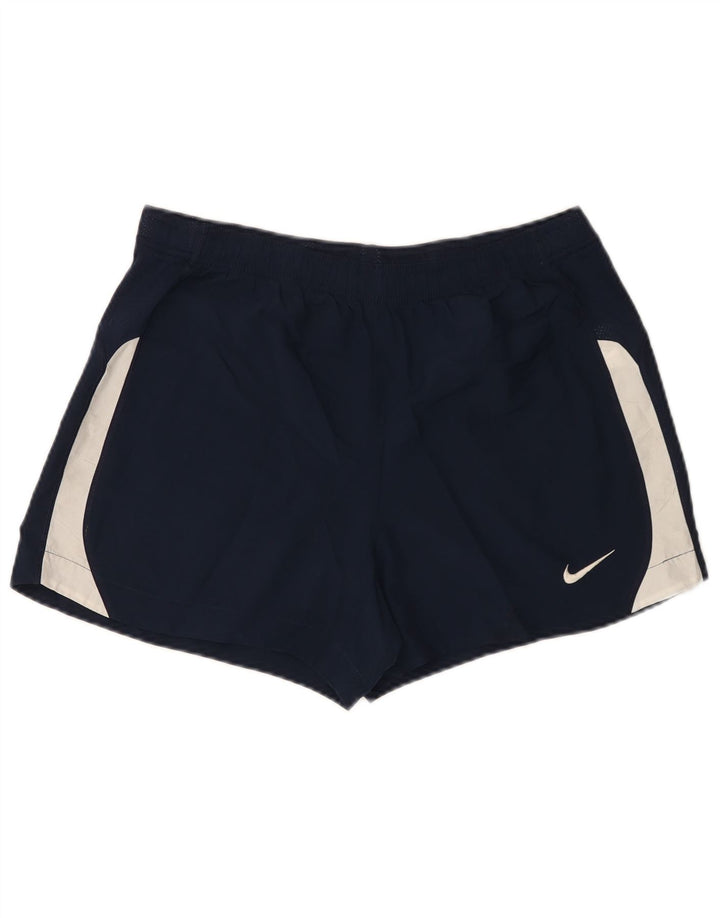 NIKE Womens Dri Fit Sport Shorts UK 12/14 Medium Navy Blue Colourblock