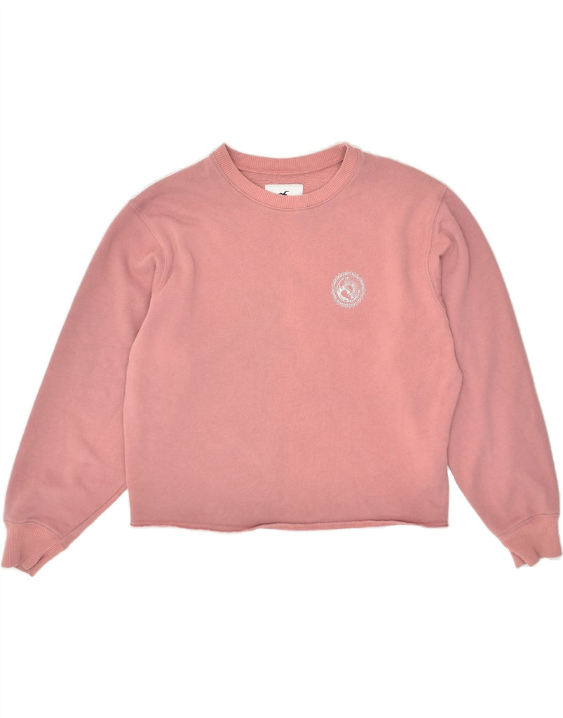 HOLLISTER Womens Crop Graphic Sweatshirt Jumper UK 10 Small Pink Cotton | Vintage Hollister | Thrift | Second-Hand Hollister | Used Clothing | Messina Hembry 