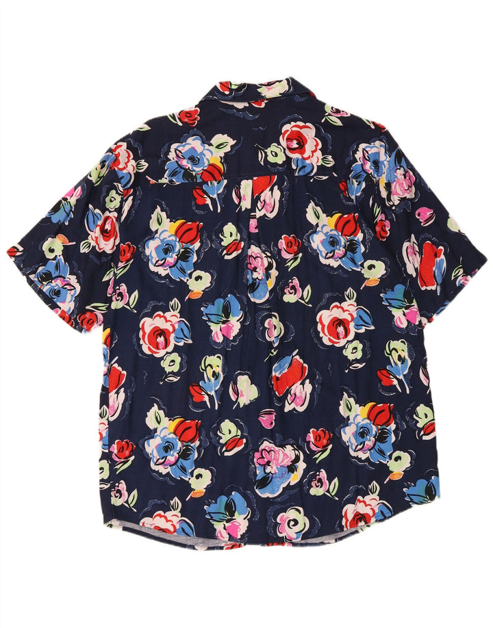 Vintage Mens Short Sleeve Shirt Medium Navy Blue Floral Viscose