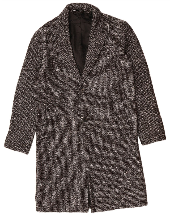 ZARA Mens Overcoat UK 38 Medium Grey Flecked Wool