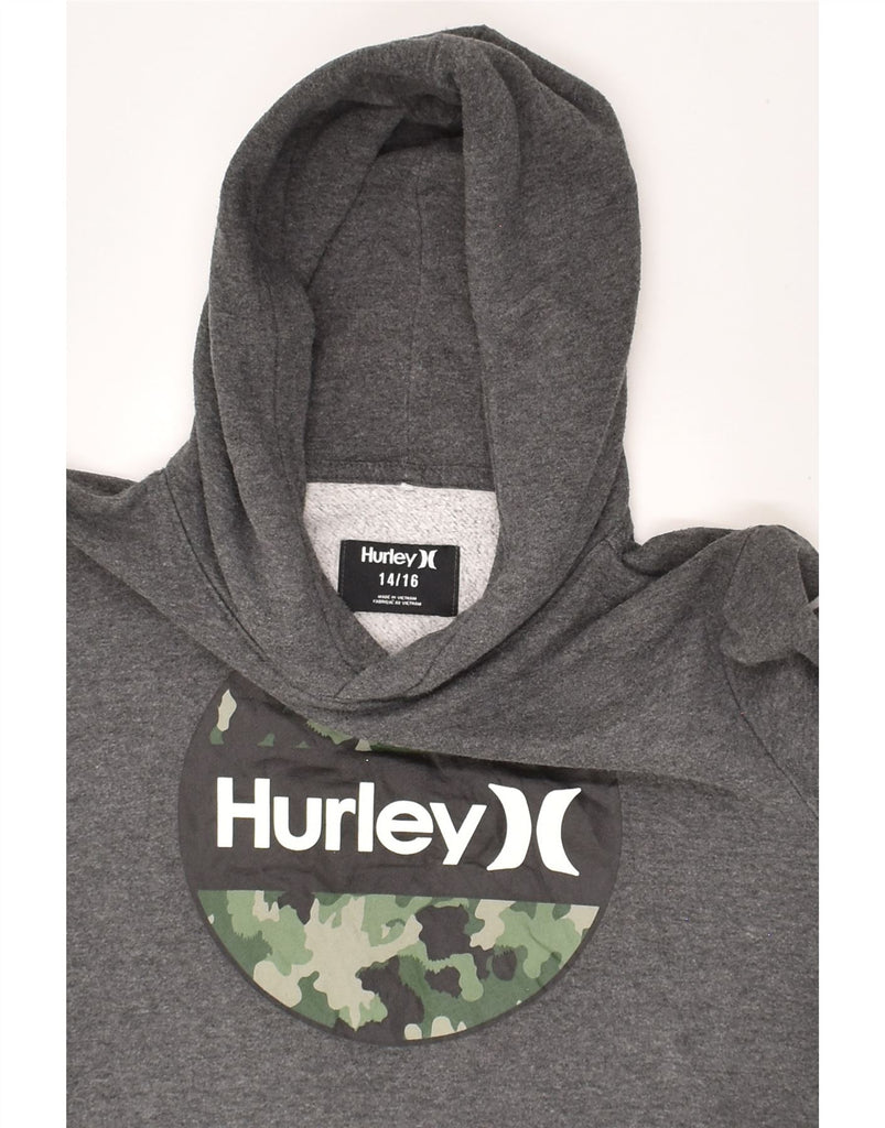 HURLEY Boys Graphic Hoodie Jumper 14-15 Years Grey Cotton | Vintage Hurley | Thrift | Second-Hand Hurley | Used Clothing | Messina Hembry 