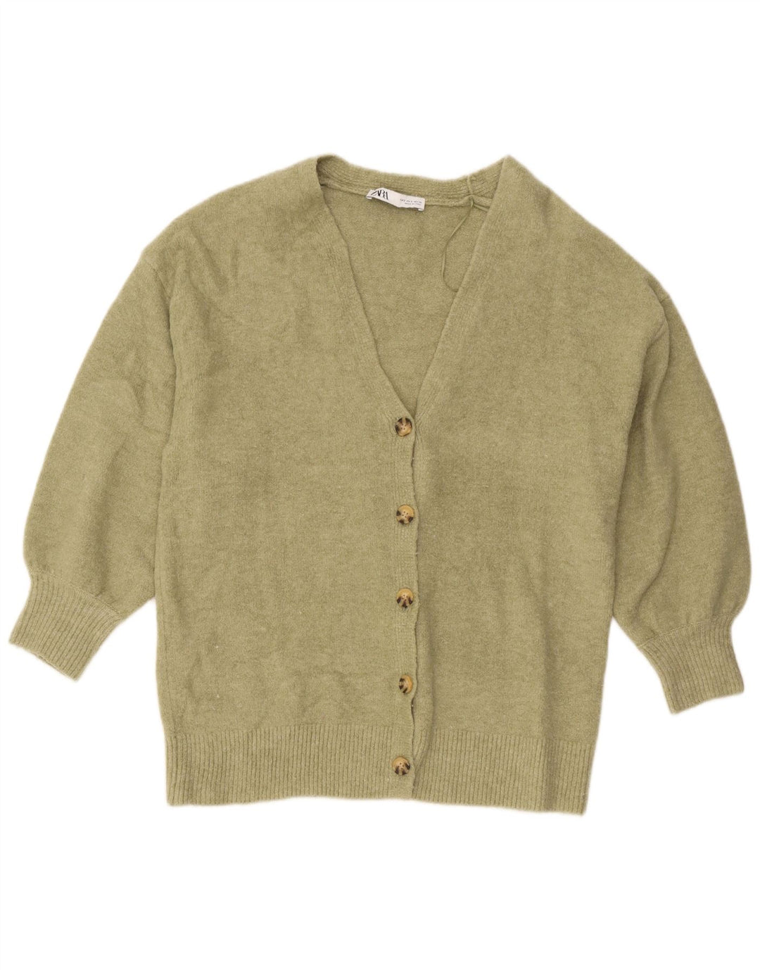 Zara Womens Oversized Cardigan Sweater UK 10 Small Khaki Acrylic