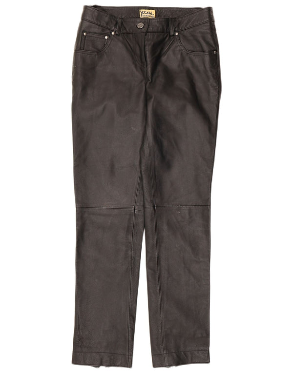 Vintage Womens Straight Leather Trousers EU 38 Medium W28 L29 Black Leather