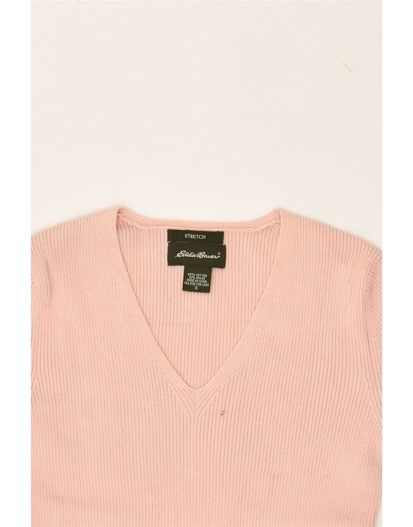 EDDIE BAUER Womens Stretch V-Neck Jumper Sweater UK 10 Small Pink Cotton | Vintage Eddie Bauer | Thrift | Second-Hand Eddie Bauer | Used Clothing | Messina Hembry 