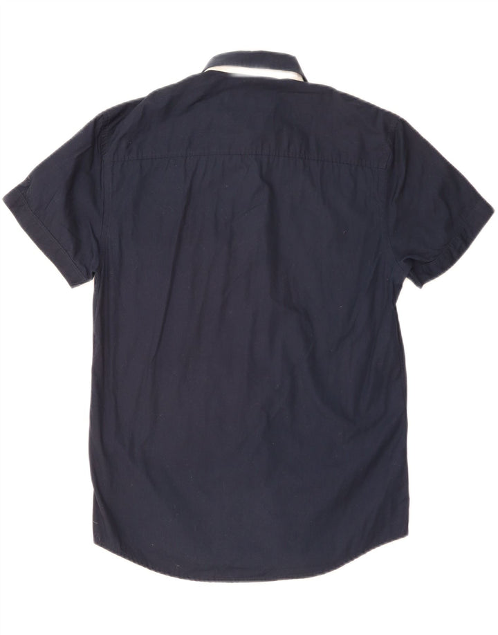 JACK & JONES Mens Short Sleeve Shirt Large Navy Blue Cotton
