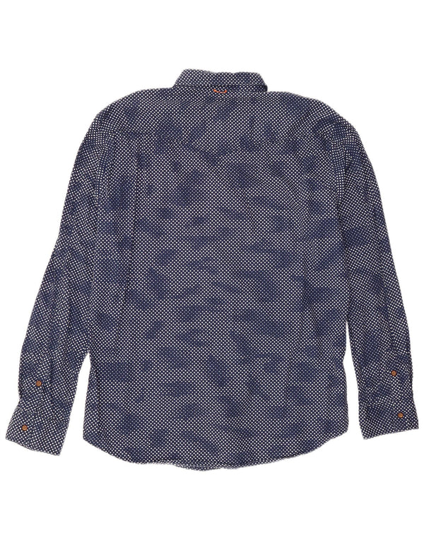 Hugo Boss Mens Shirt XL Navy Blue Geometric Cotton