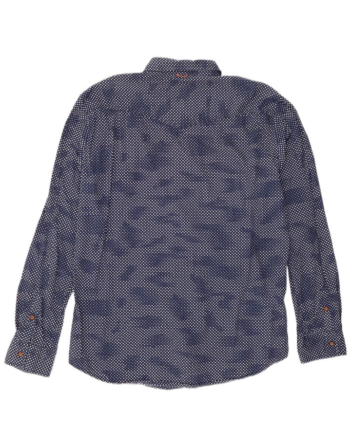 Hugo Boss Mens Shirt XL Navy Blue Geometric Cotton