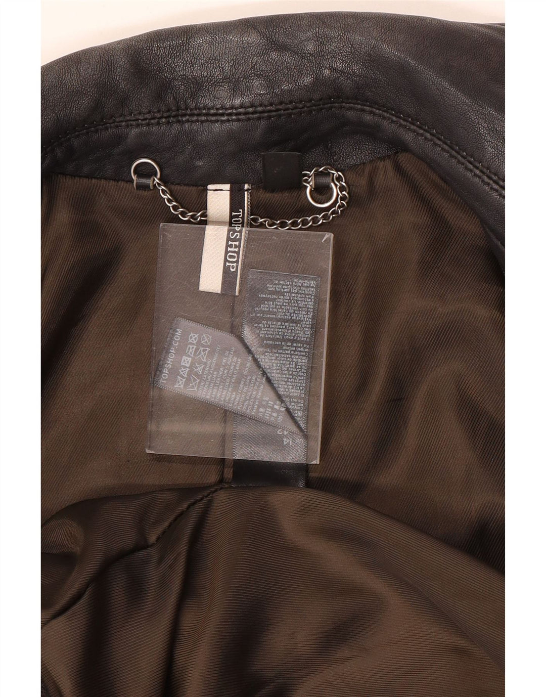 Topshop Womens Leather Biker Jacket UK 14 Large Black Lambskin