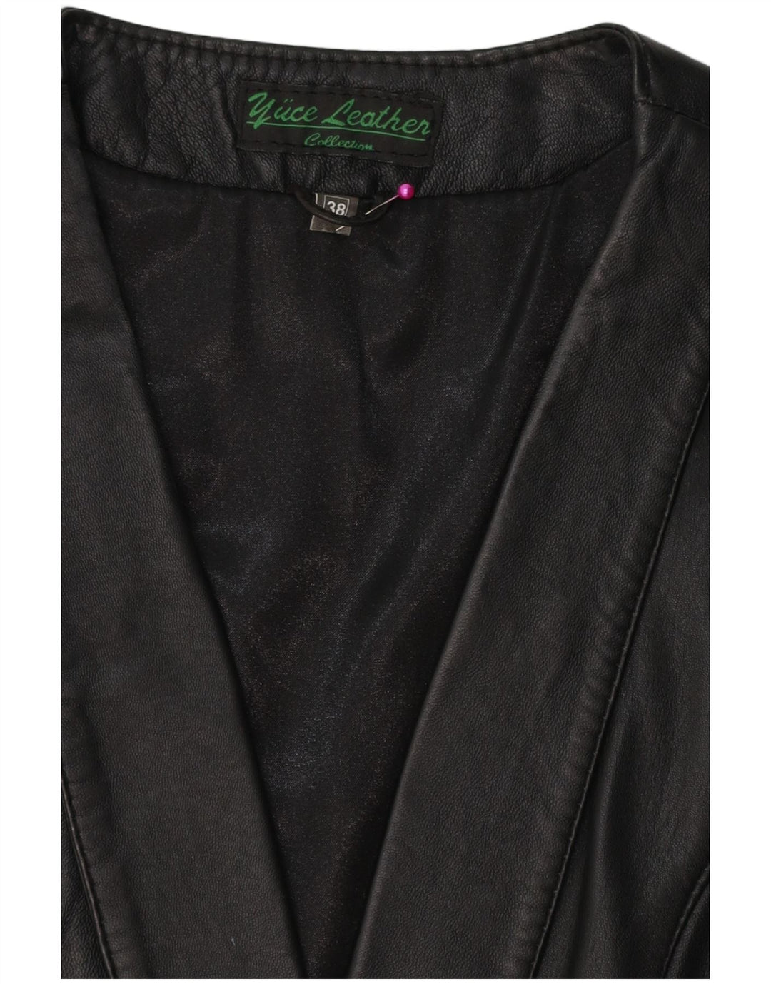 VINTAGE Womens Leather Waistcoat IT 38 XS Black Leather