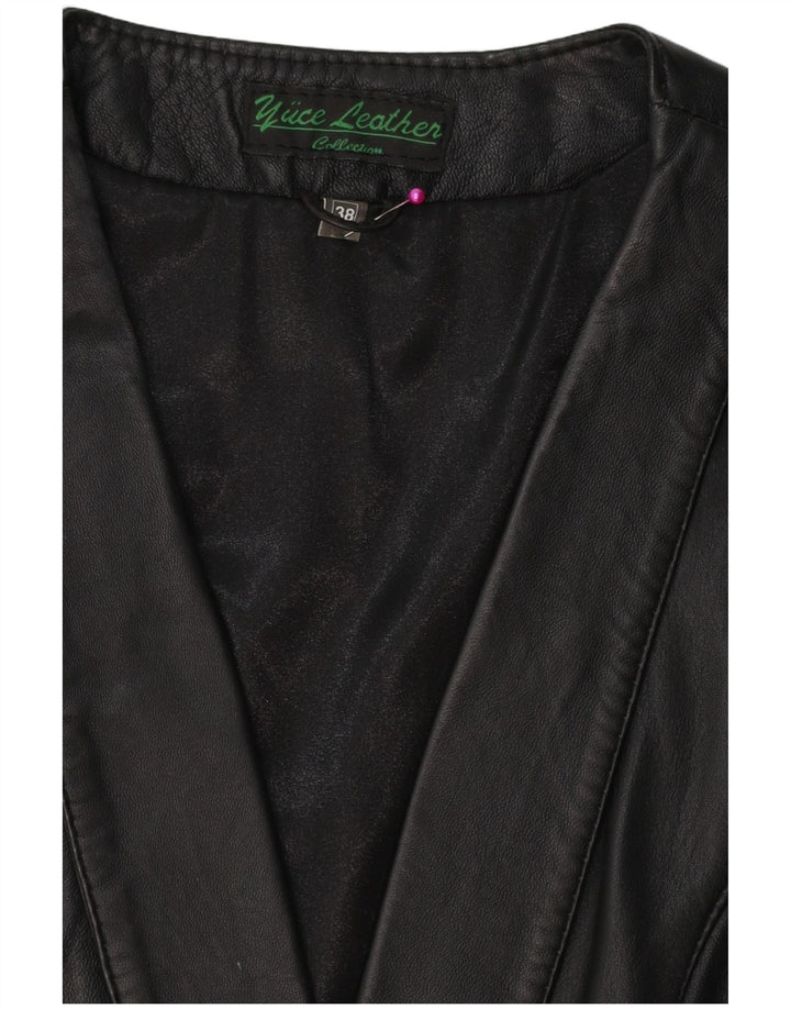 VINTAGE Womens Leather Waistcoat IT 38 XS Black Leather