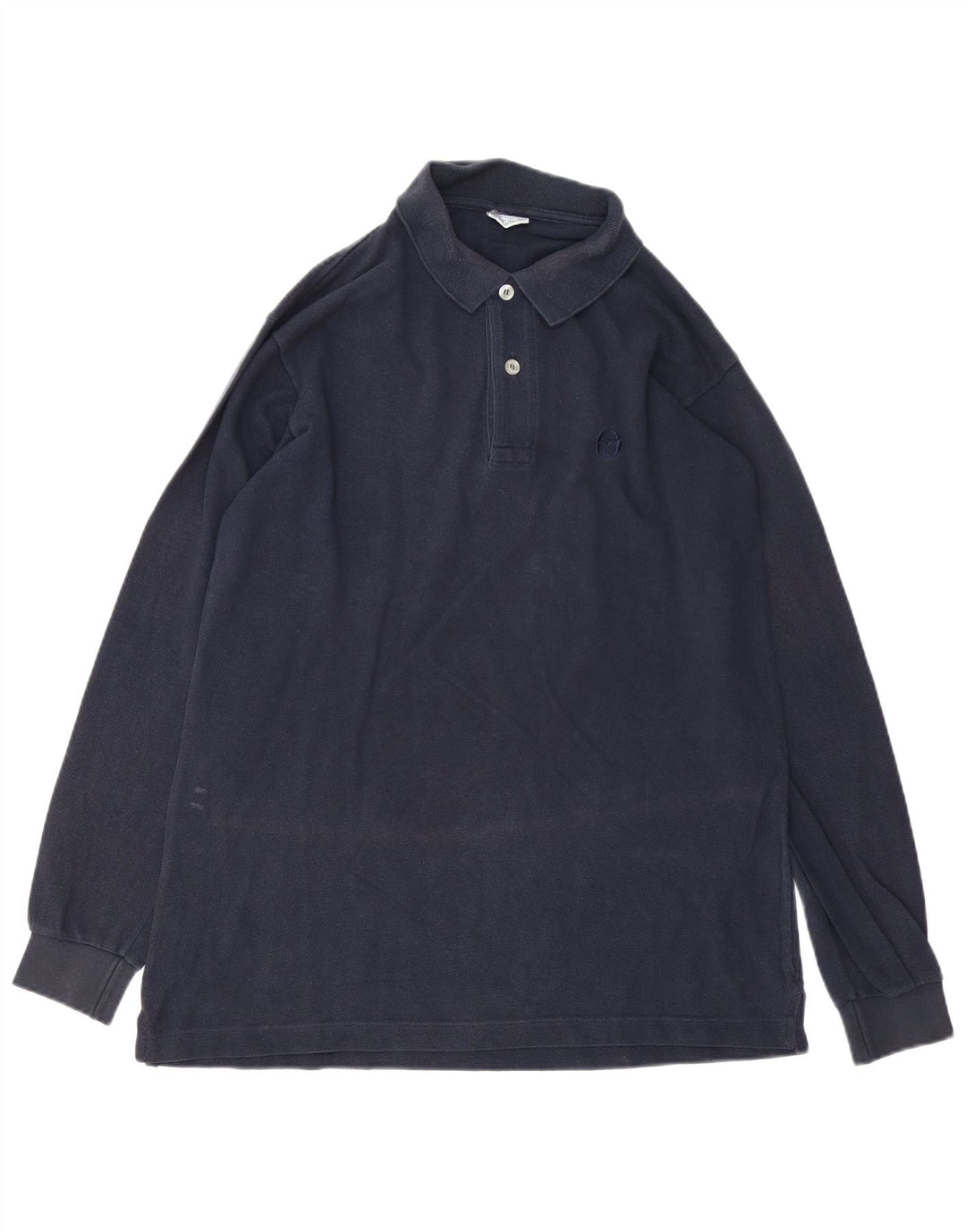 Sergio Tacchini Mens Long Sleeve Polo Shirt Medium Navy Blue Cotton