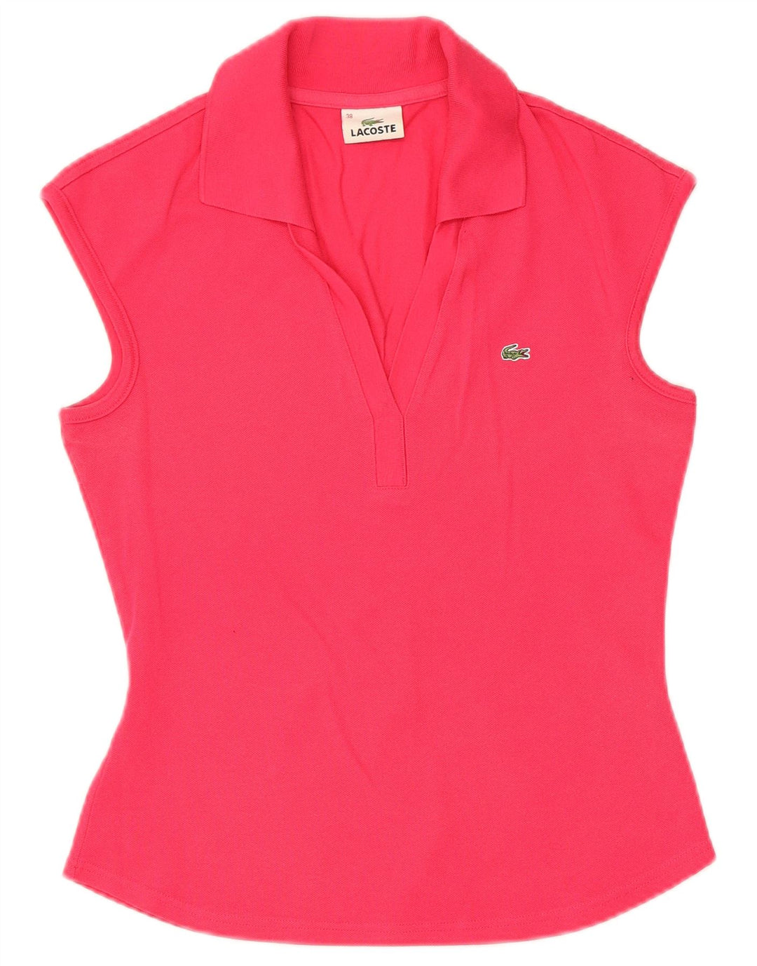 Lacoste Womens Sleeveless Polo Shirt Size 38 Medium Pink Cotton