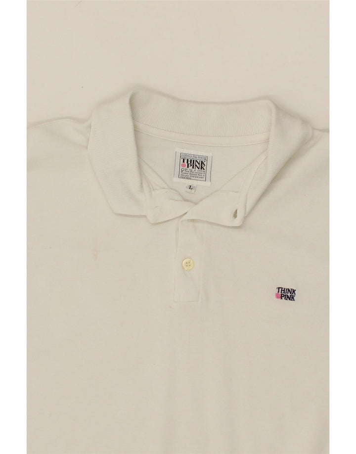 THINK PINK Mens Polo Shirt Large White Cotton Vintage Think Pink and Second-Hand Think Pink from Messina Hembry 
