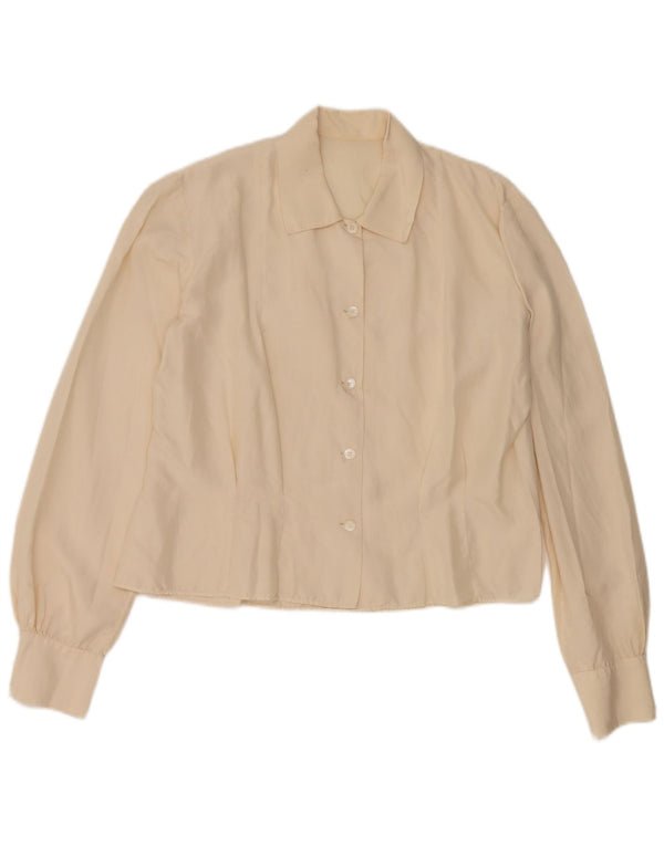Vintage Womens Crop Shirt Blouse UK 14 Medium Beige