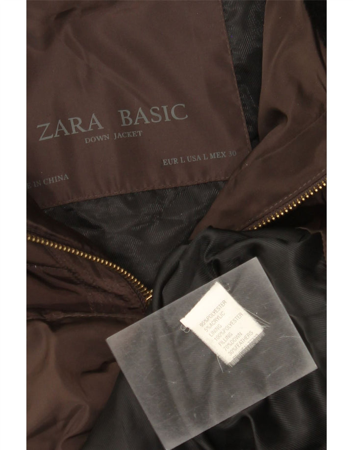 Zara Womens Hooded Padded Jacket UK 14 Large Brown Polyester