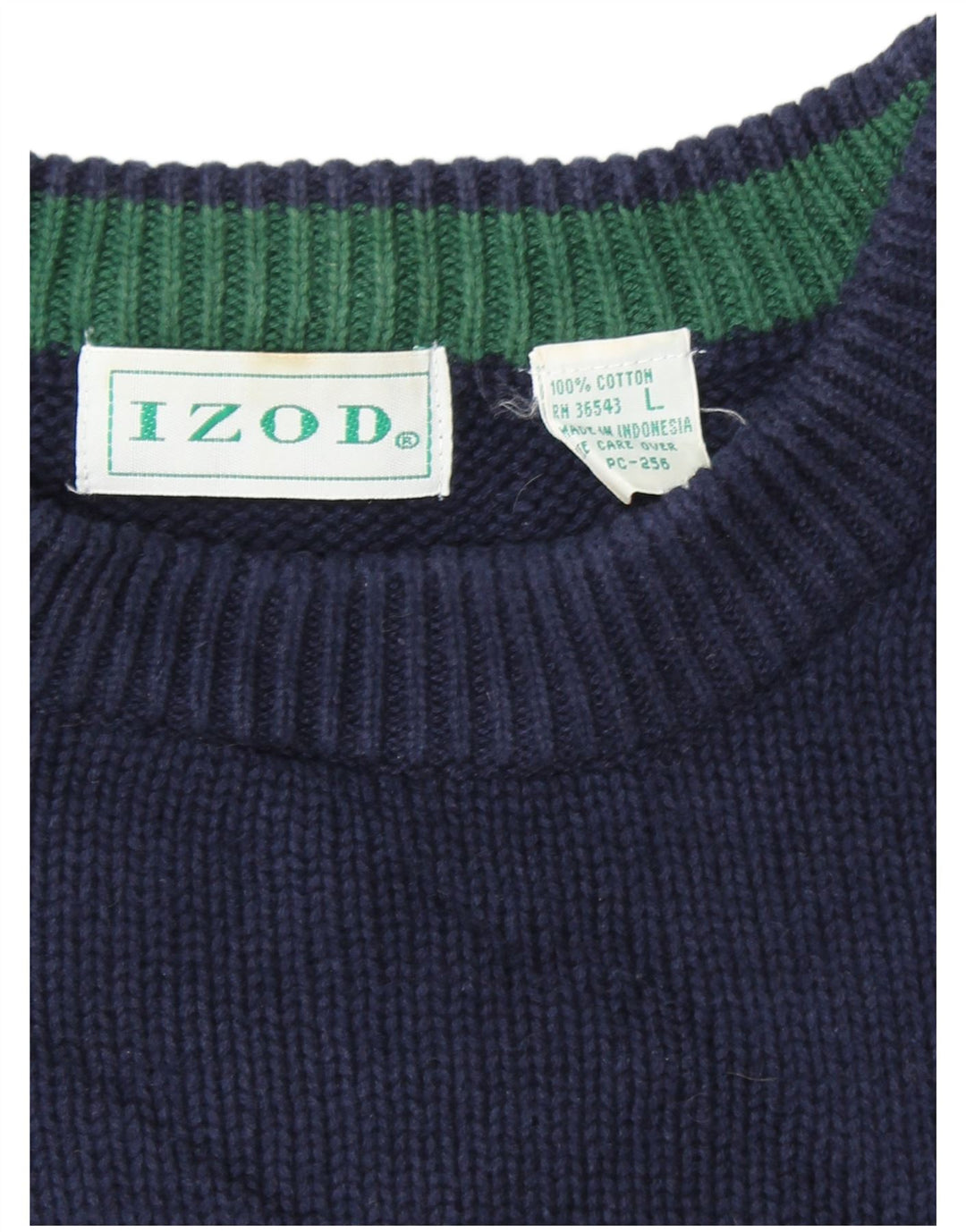 IZOD Mens Crew Neck Jumper Sweater Large Navy Blue Colourblock Cotton