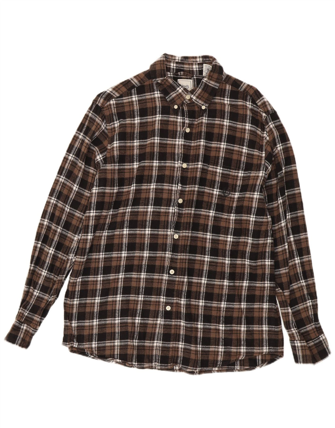 CHAPS Mens Grant Fit Flannel Shirt Large Brown Check Cotton