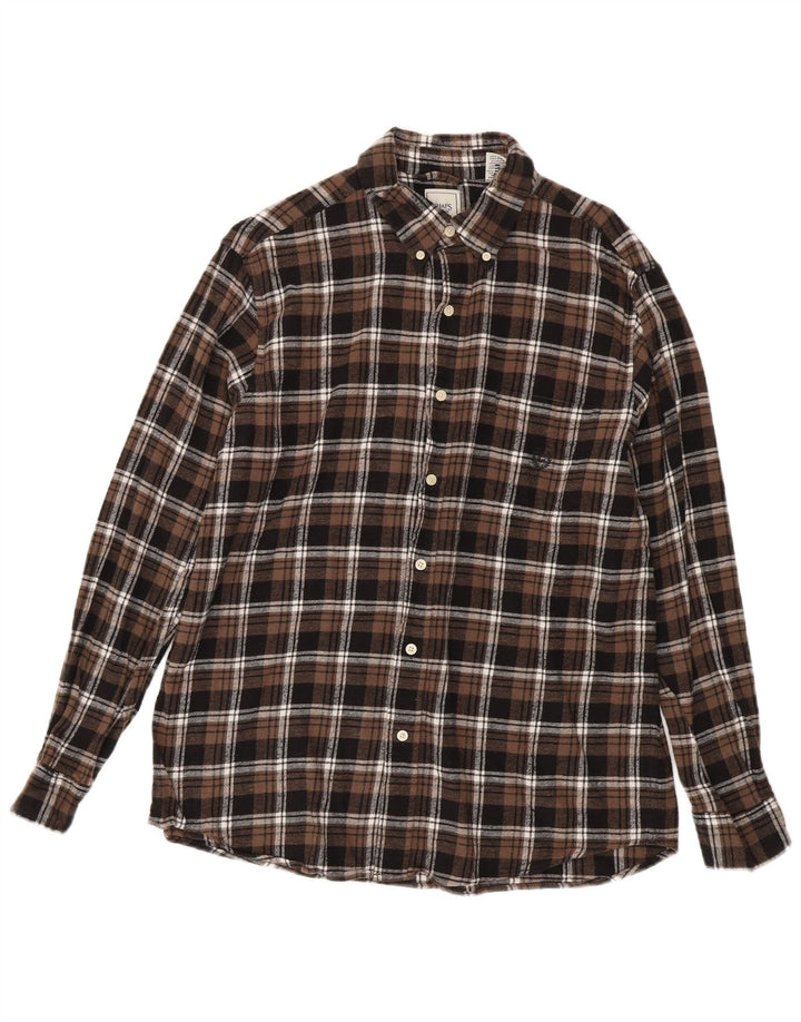 CHAPS Mens Grant Fit Flannel Shirt Large Brown Check Cotton