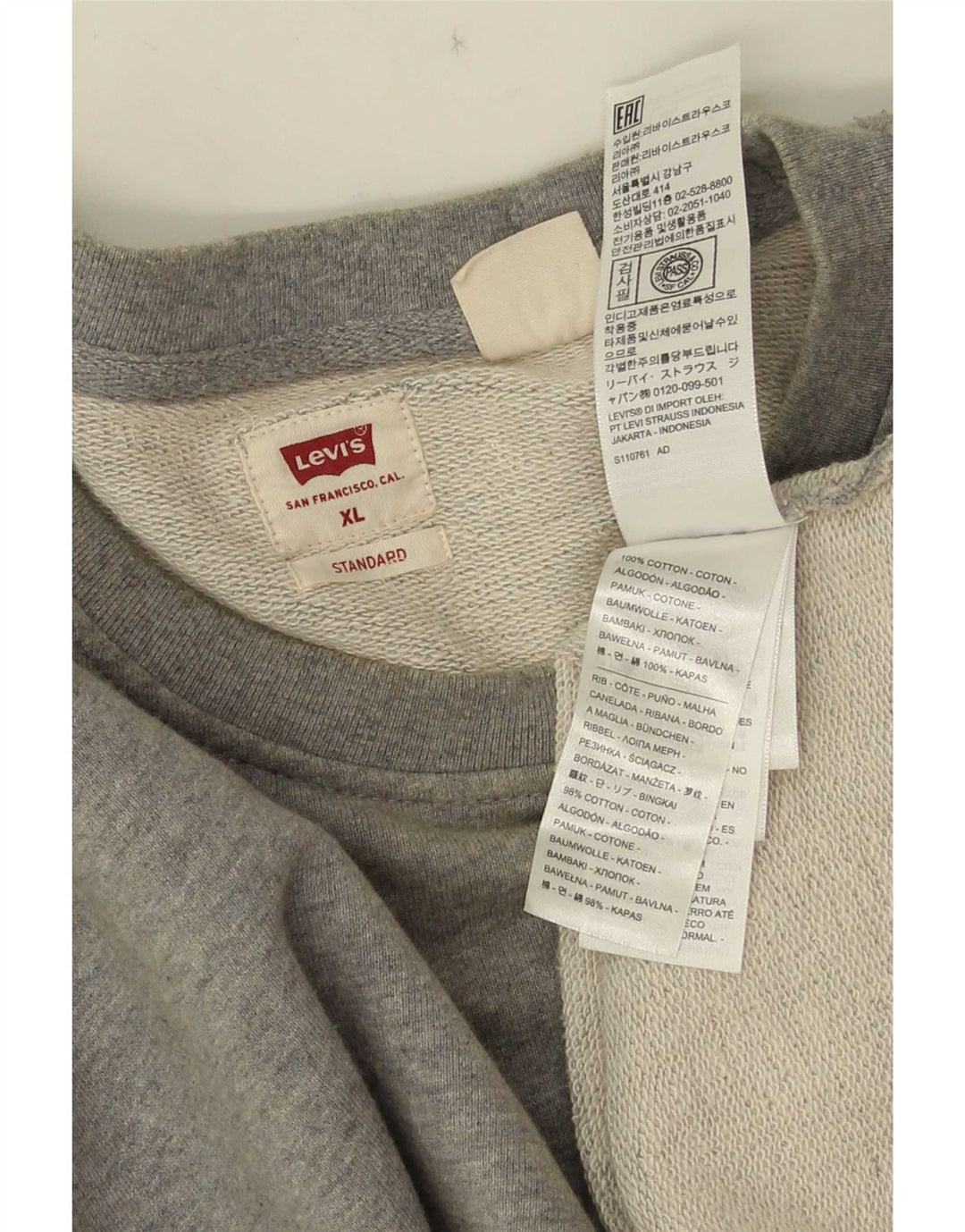 Levi's Mens Standard Sweatshirt Jumper XL Grey Cotton