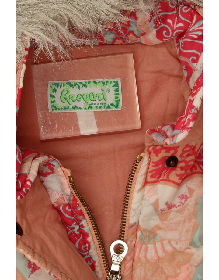 Vintage Womens Hooded Padded Jacket EU 40 Medium Multicoloured Floral