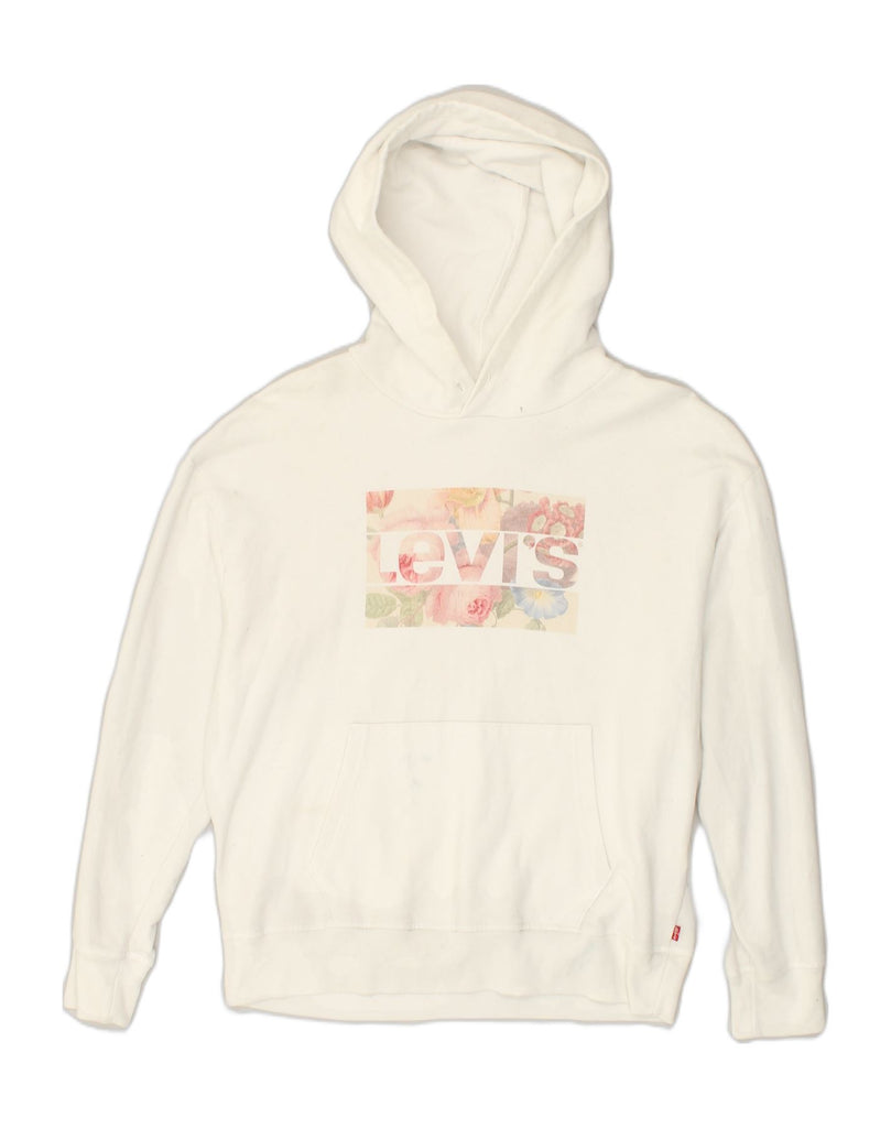 LEVI'S Womens Graphic Hoodie Jumper UK 12 Medium White Cotton | Vintage Levi's | Thrift | Second-Hand Levi's | Used Clothing | Messina Hembry 