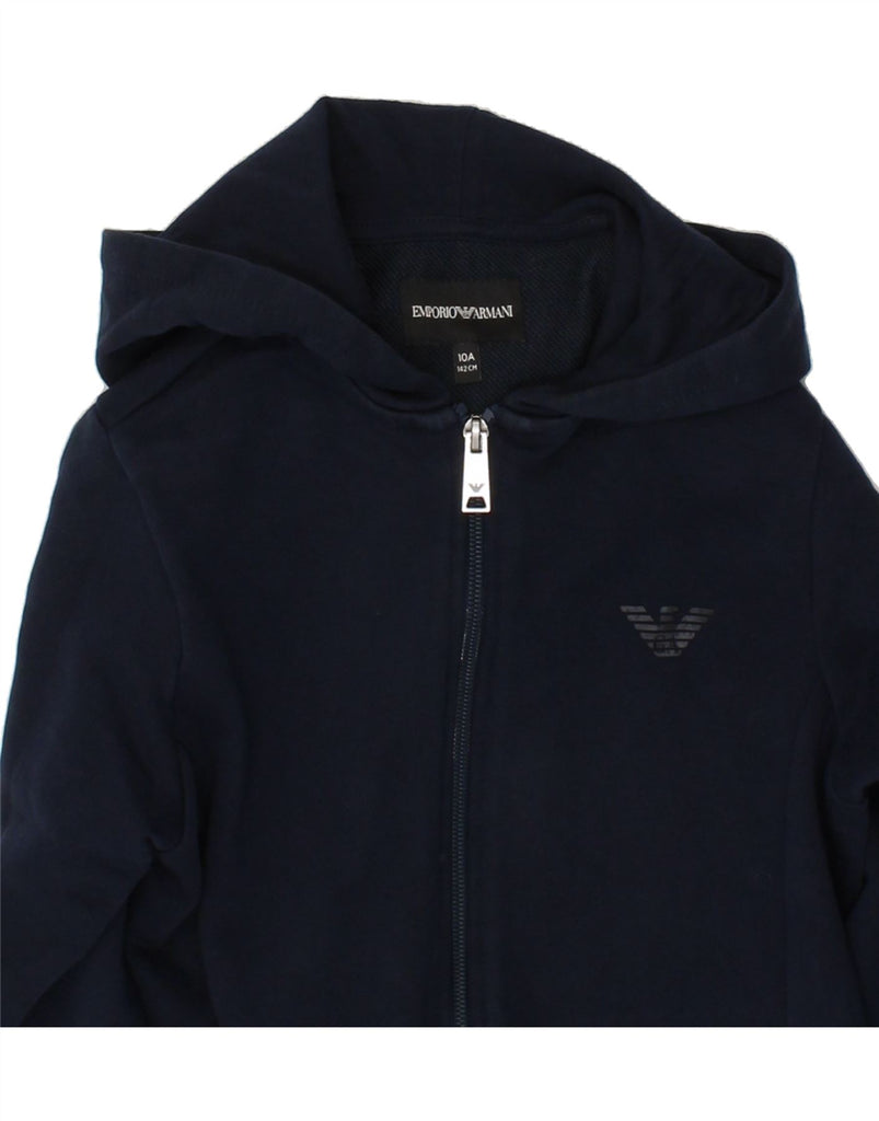 EMPORIO ARMANI Boys Zip Hoodie Sweater 9-10 Years Navy Blue Cotton Vintage Emporio Armani and Second-Hand Emporio Armani from Messina Hembry 