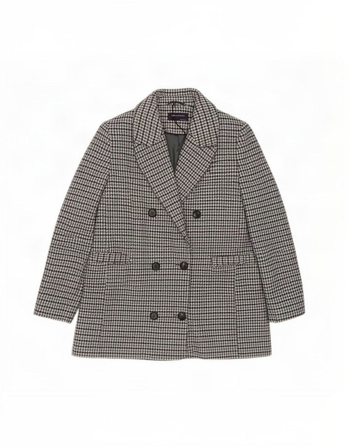 Marks & Spencer Womens Double Breasted Coat UK 18 XL Grey Houndstooth