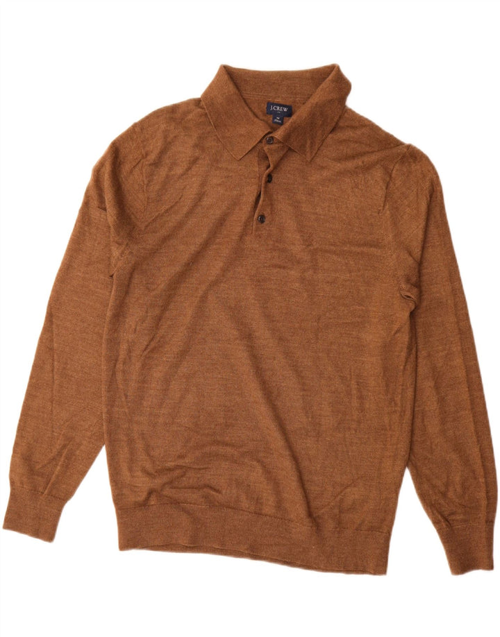 J. CREW Mens Polo Neck Jumper Sweater Medium Brown Acrylic