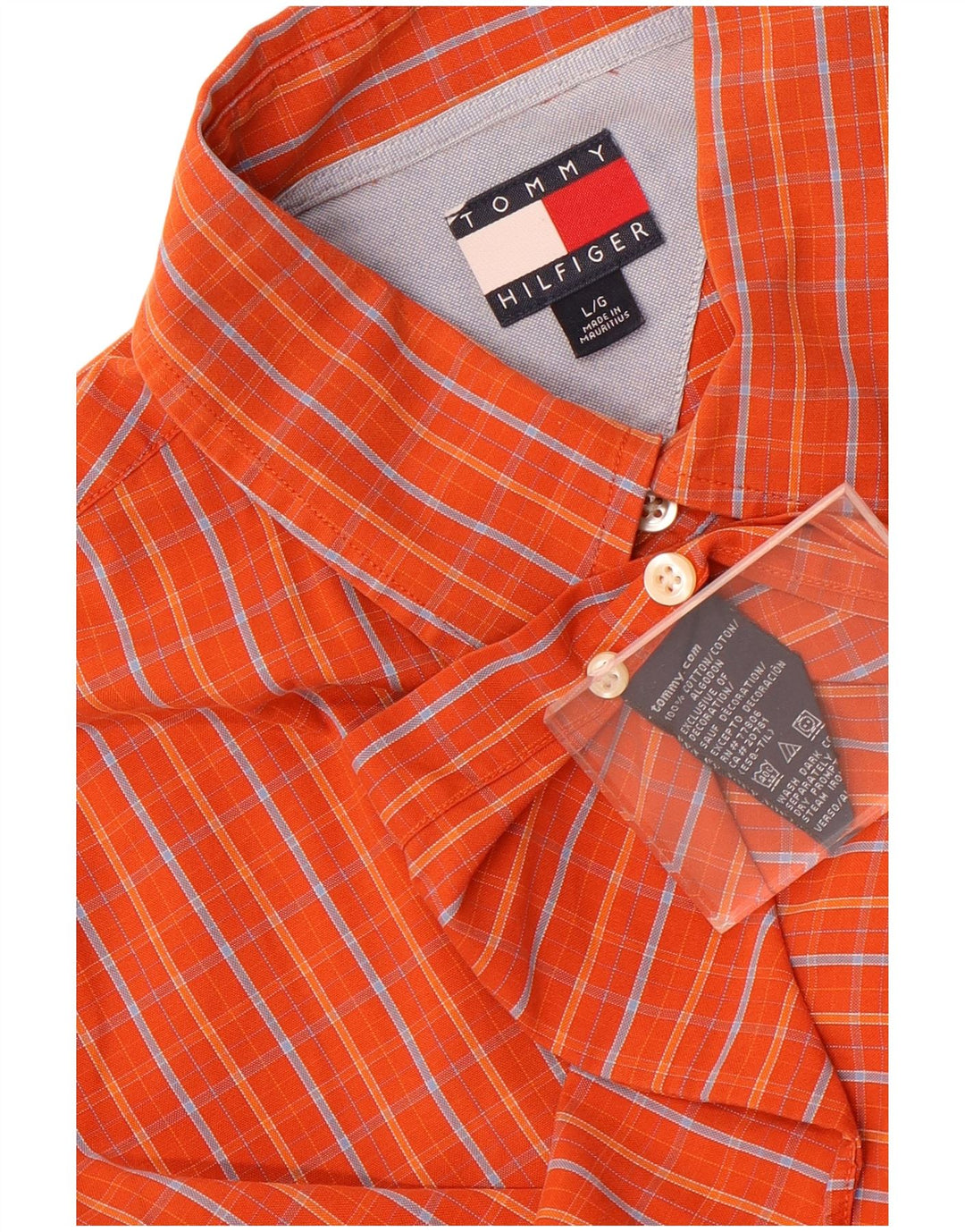 Tommy Hilfiger Mens Short Sleeve Shirt Large Orange Check Cotton