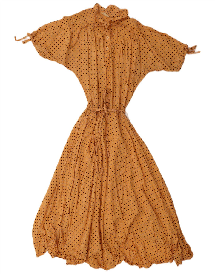 Vintage Womens Maxi Dress UK 12 Medium Yellow Spotted