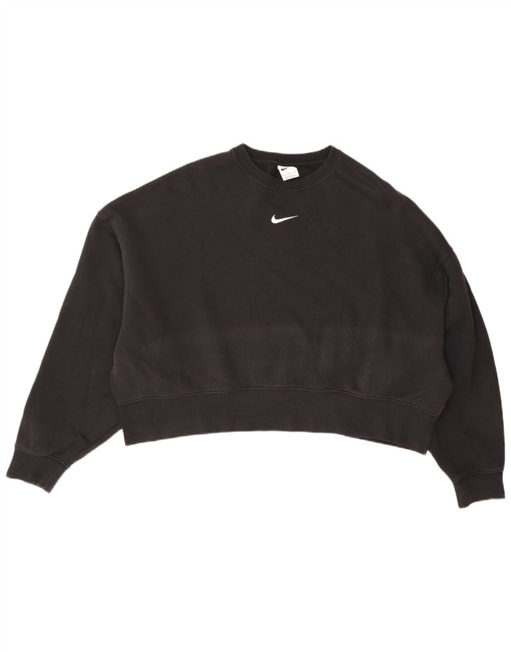 Nike Womens Crop Oversized Sweatshirt Jumper UK 14 Medium Black Cotton