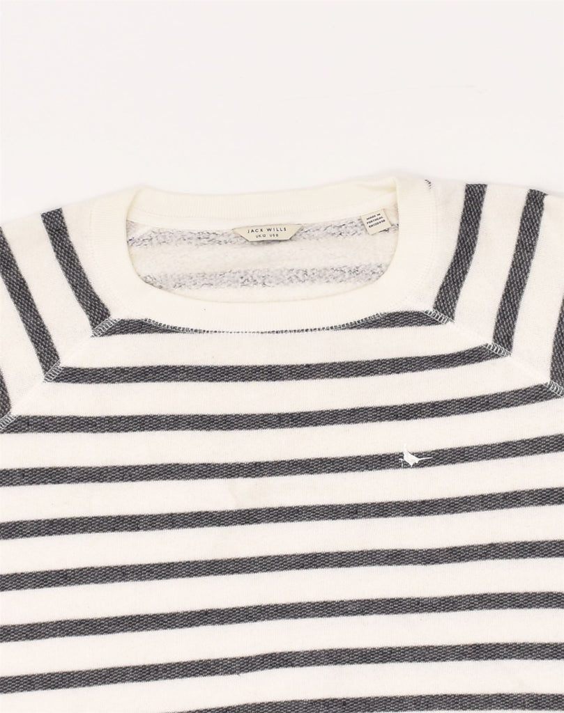 JACK WILLS Womens Sweatshirt Jumper UK 12 Medium  White Striped Cotton | Vintage Jack Wills | Thrift | Second-Hand Jack Wills | Used Clothing | Messina Hembry 