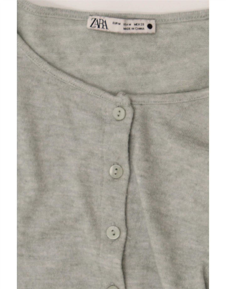 Zara Womens Crop Cardigan Sweater UK 12 Medium Grey Flecked