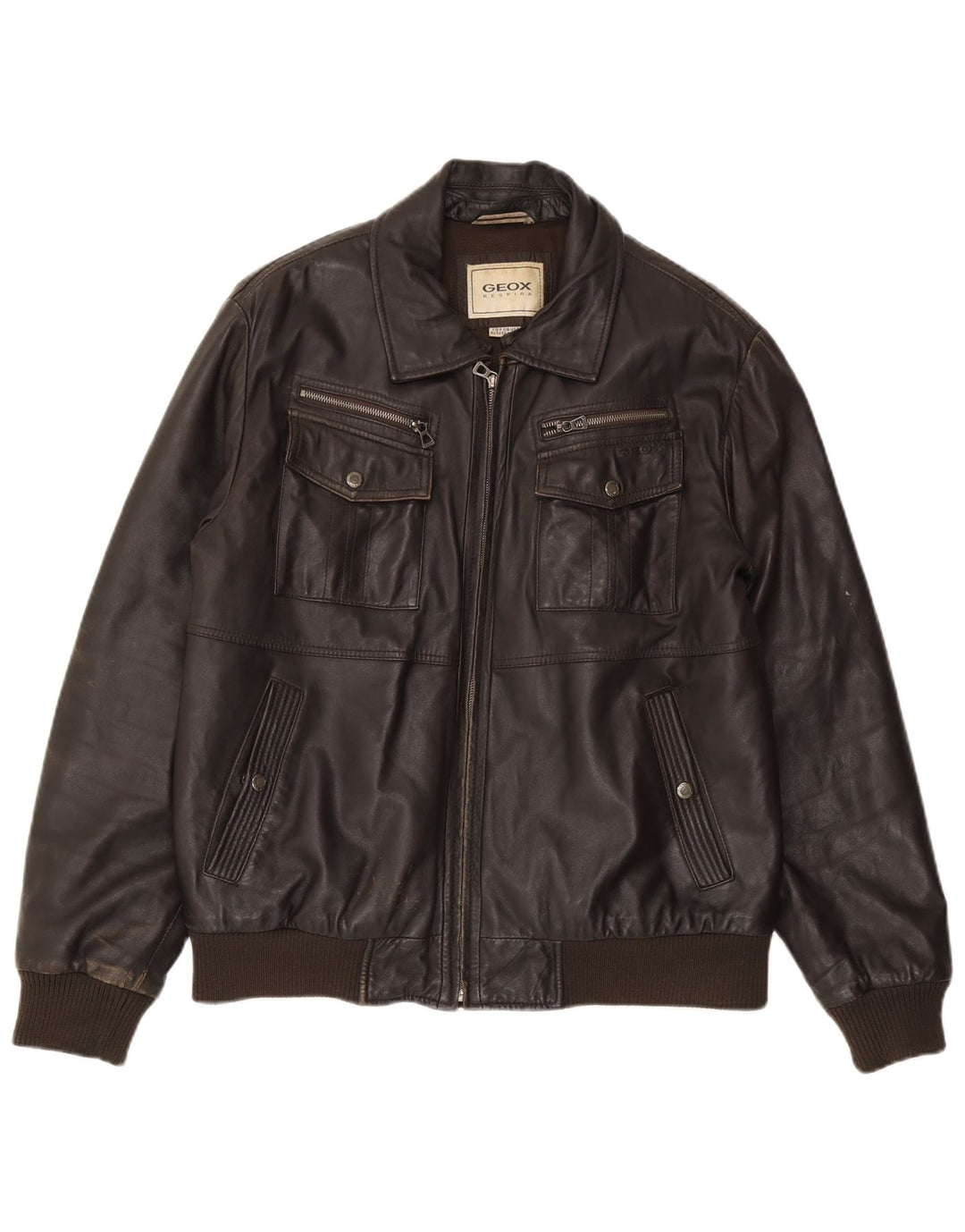 Geox Mens Bomber Leather Jacket UK 42 XL Black Leather