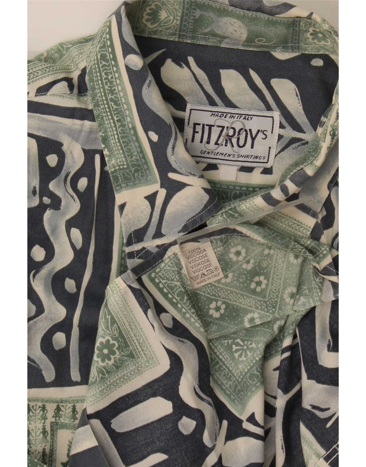 Fitzroy Mens Short Sleeve Shirt Large Green Patchwork Viscose