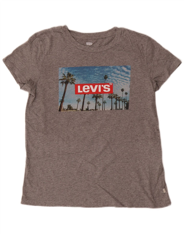 Levi's Womens Graphic T-Shirt Top UK 14 Medium Grey Flecked Cotton