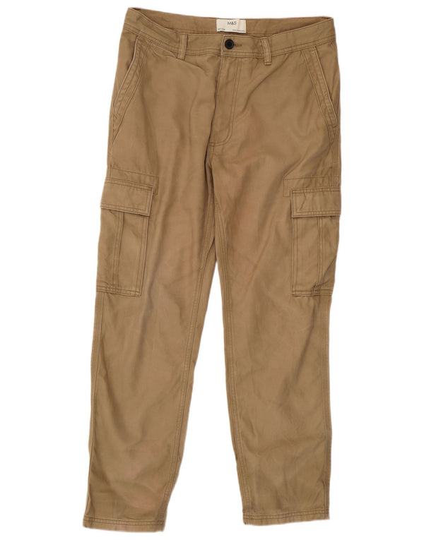 Marks & Spencer Mens Straight Cargo Trousers W32 L29 Beige Cotton