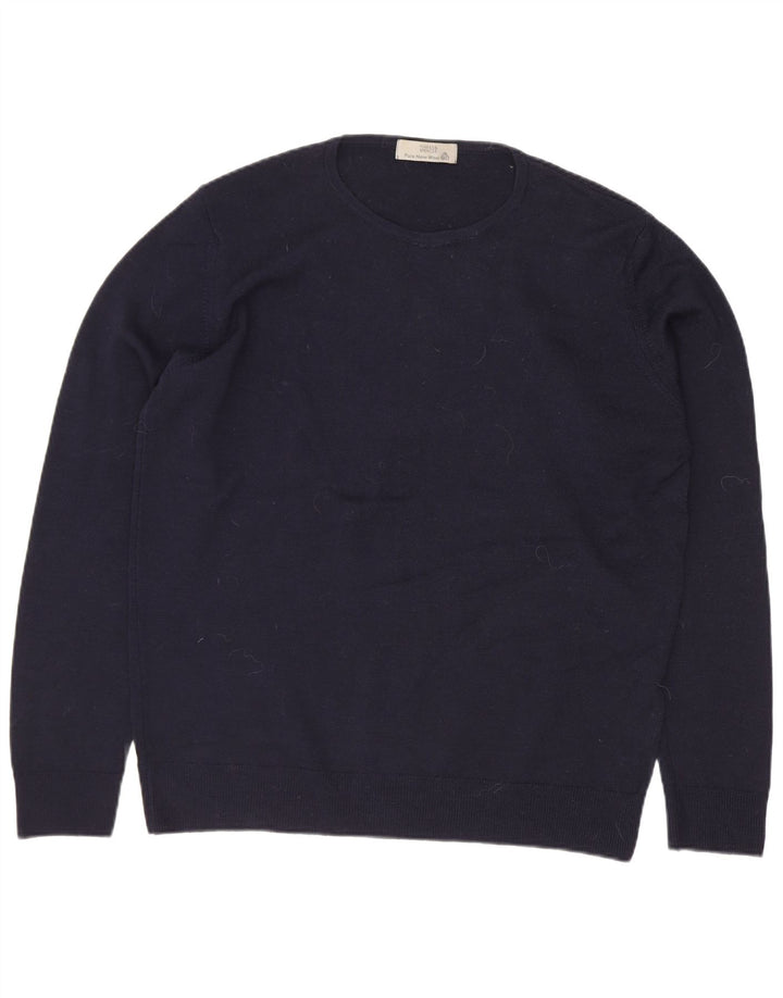 Marks & Spencer Womens Crew Neck Jumper Sweater UK 12 Medium Navy Blue Wool