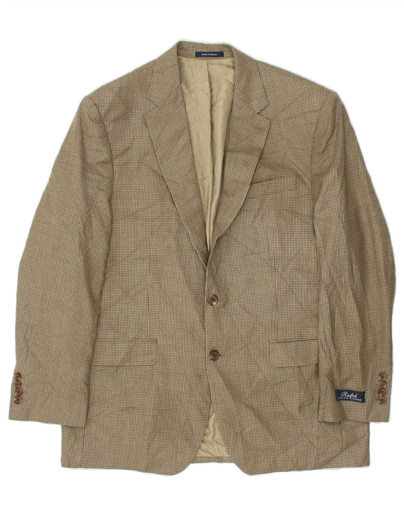 RALPH LAUREN Mens 2 Button Blazer Jacket UK 42 XL Green Houndstooth Silk | Vintage Ralph Lauren | Thrift | Second-Hand Ralph Lauren | Used Clothing | Messina Hembry 