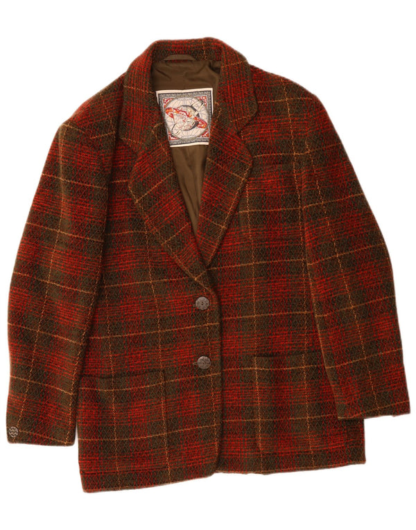 VINTAGE Womens 2 Button Blazer Jacket US 10 Large Red Check Acrylic