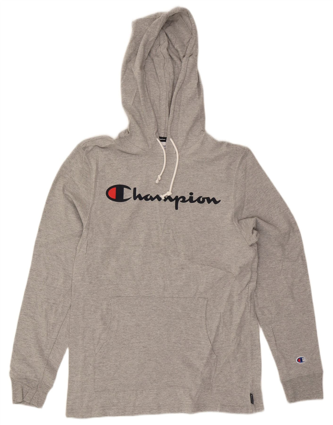 Champion Mens Graphic Hoodie Jumper Medium Grey Flecked Cotton