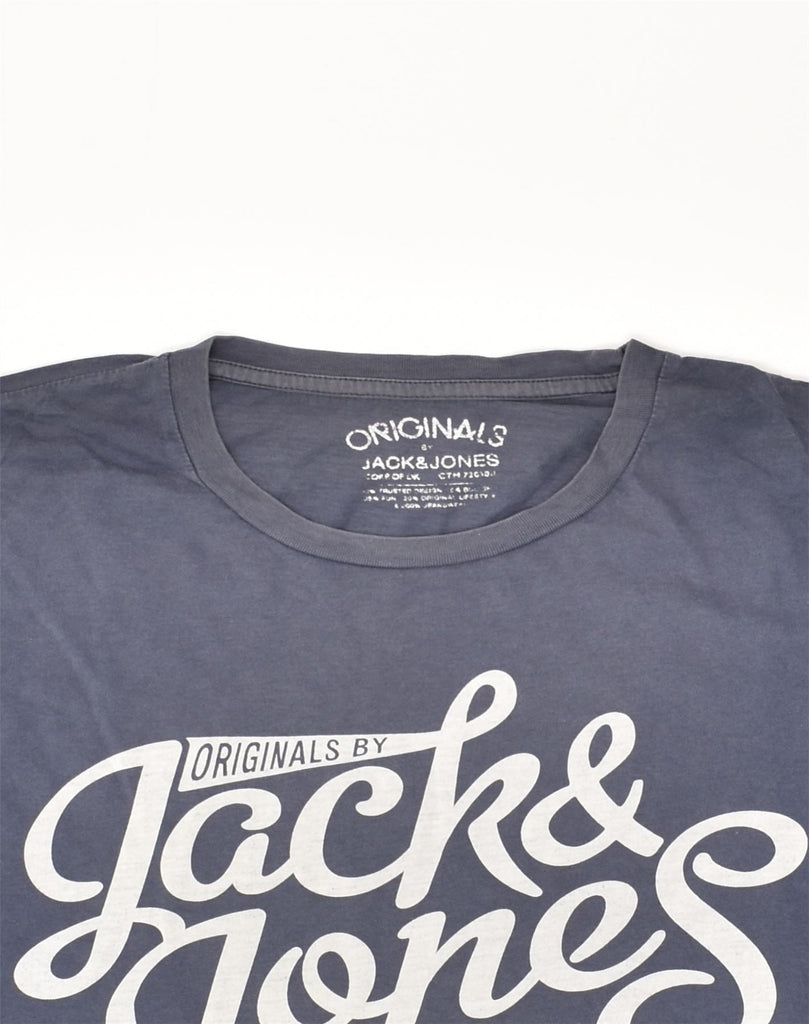 JACK & JONES Mens Graphic T-Shirt Top Large Navy Blue Cotton | Vintage Jack & Jones | Thrift | Second-Hand Jack & Jones | Used Clothing | Messina Hembry 