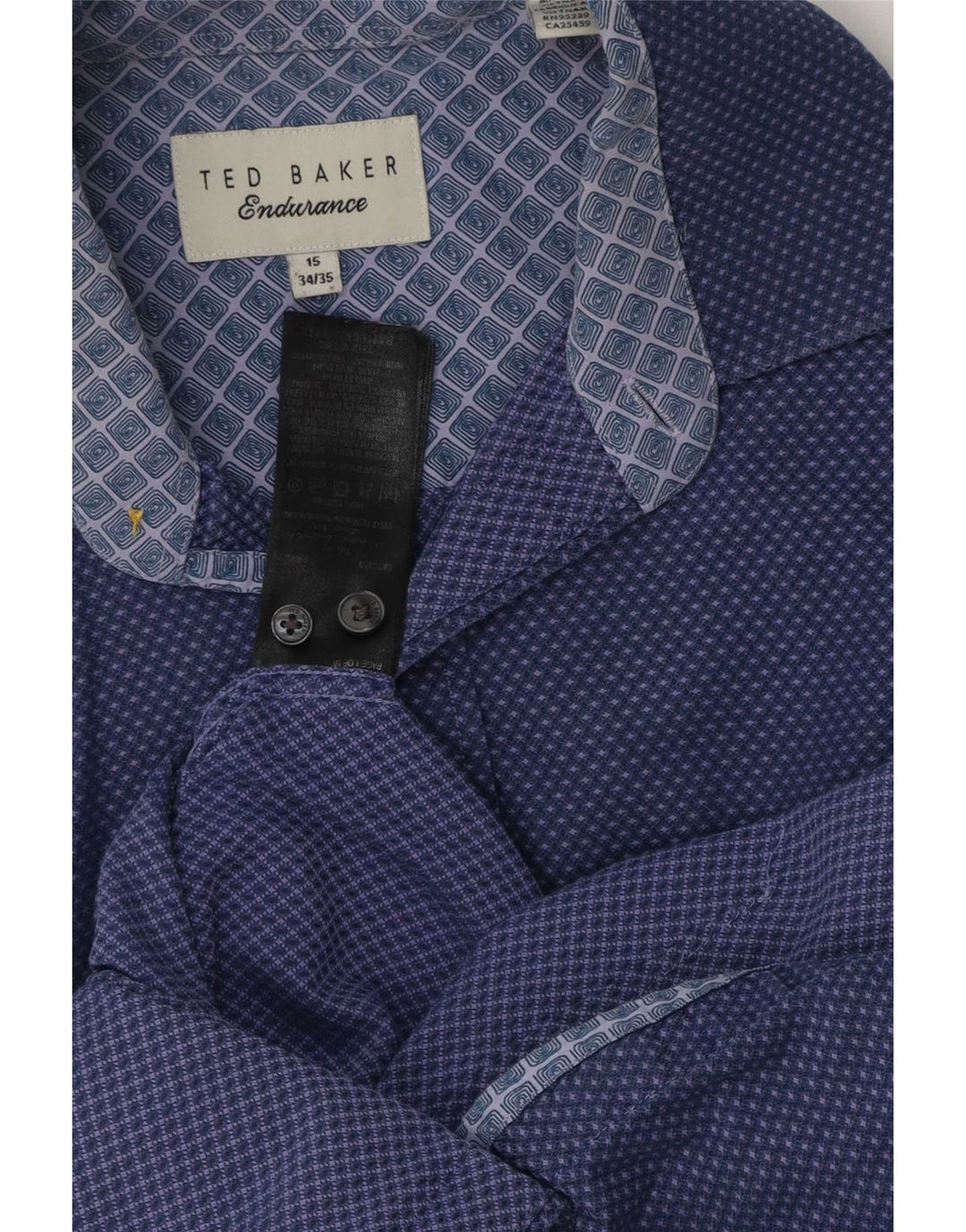 Ted Baker Mens Shirt Size 15 Medium Navy Blue Spotted Cotton