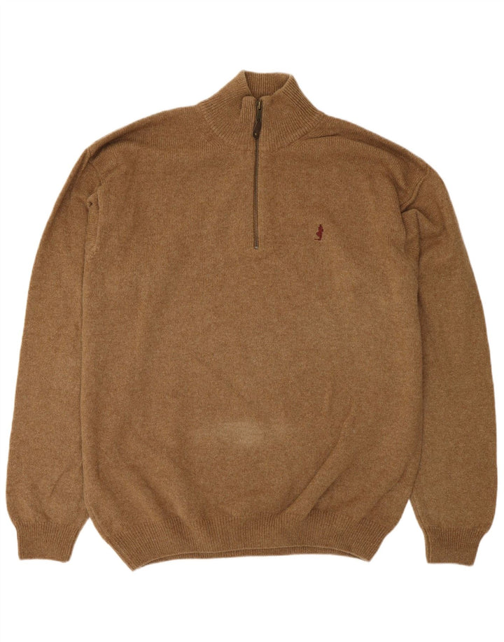 MARLBORO CLASSICS Mens Zip Neck Jumper Sweater 2XL Brown Wool